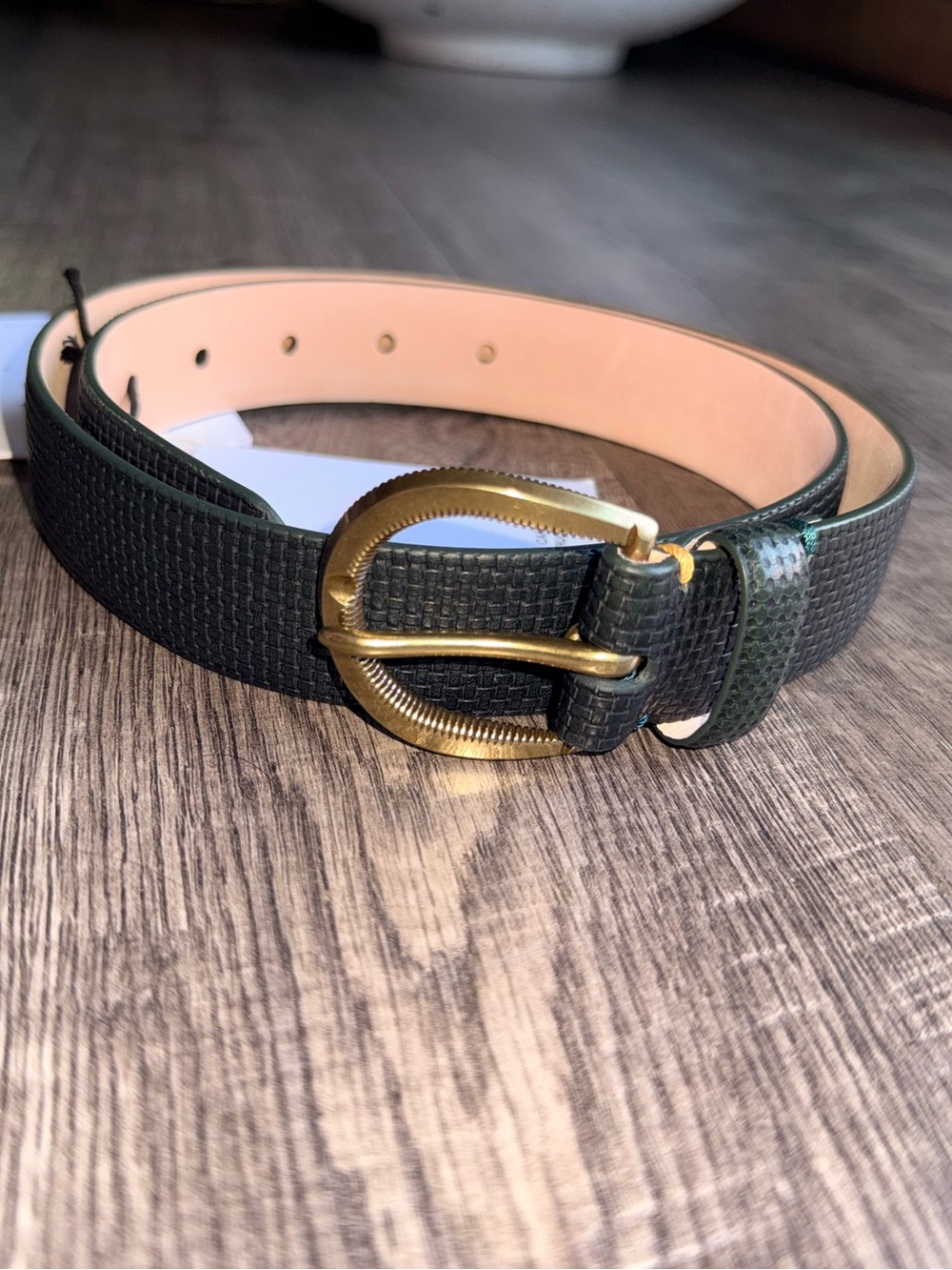 NWT Paul Smith 3cm Embossed Leather Belt in Dark Green with on Brass Hardware 28